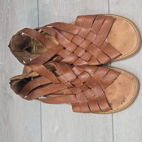 Born Women Brown Leather Woven Sandals Zip Back Sandals Shoes Sz 8M - Picture 3 of 13